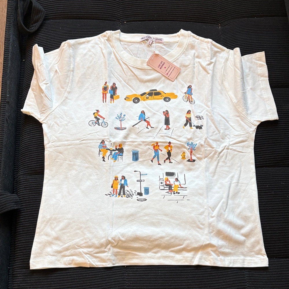 Vintage White Graphic Tee with City Scene